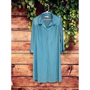 Vintage Vanity Fair Turquoise Blue Lace Nightgown Pajama Sleep Shirt USA XL